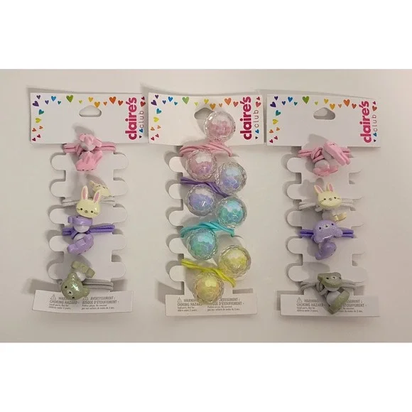 New 3 Pk Pastel Colorful Ponytail Holders from Claire's Club, Animals Disco Ball