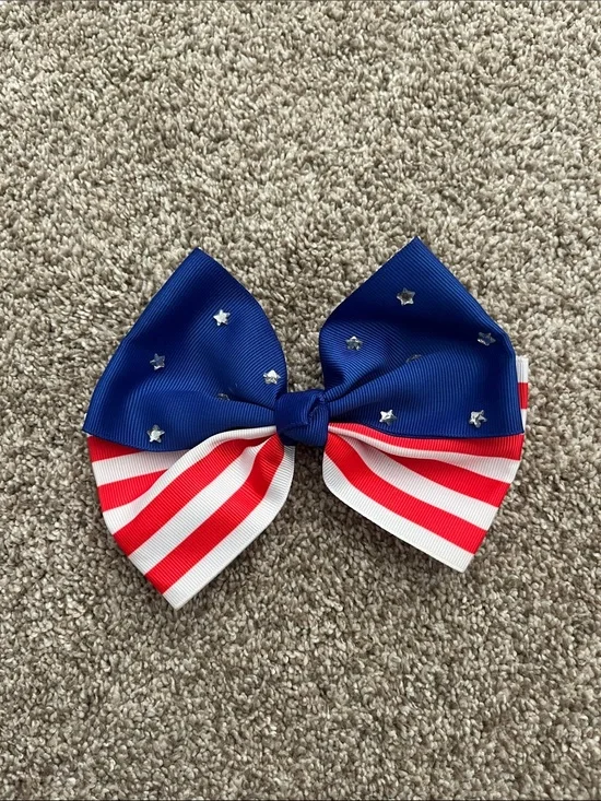 Little Girls Patriotic Red White Blue Flag Hair Bow Clip