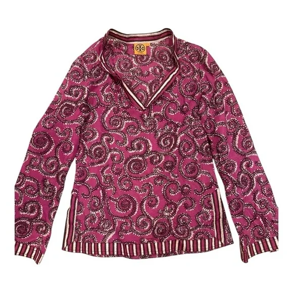 TORY BURCH Pink Paisley Long Sleeve Top