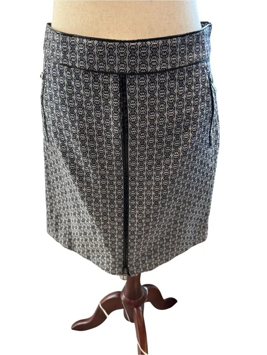 Textured Navy and White Pencil Skirt Tori Burch Size 4
