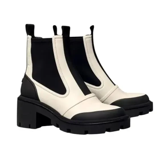Tory Burch Chelsea Lug Sole Heeled Booties in Ivory – Sz 9.5M