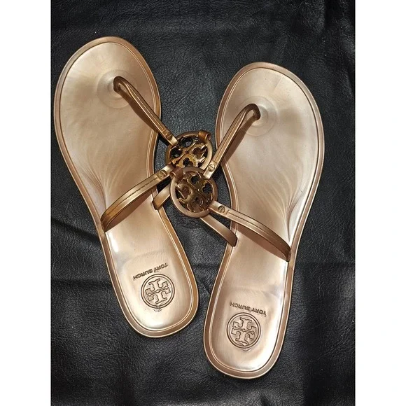 Tory Burch Womens Rose Gold Mini Miller Jelly Thong Sandals 10