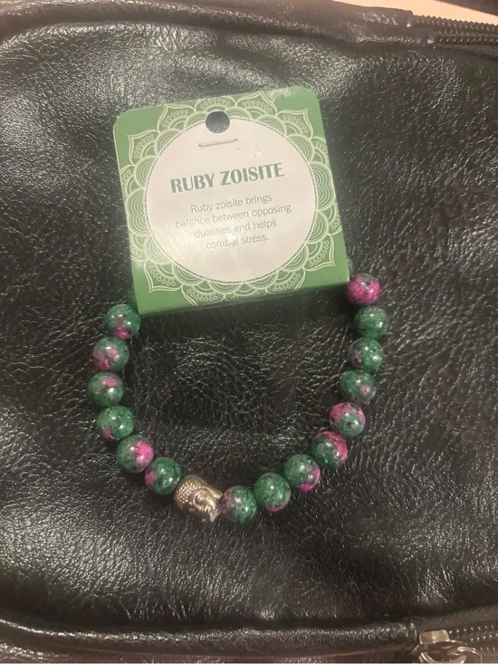 Ruby Zoisite Beaded Stretch Bracelet - Green & Pink