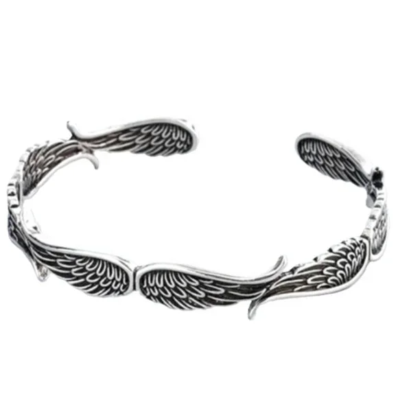 Vintage Style Silver Plated Guardian Angel Wings Cuff Bracelet - UniSex
