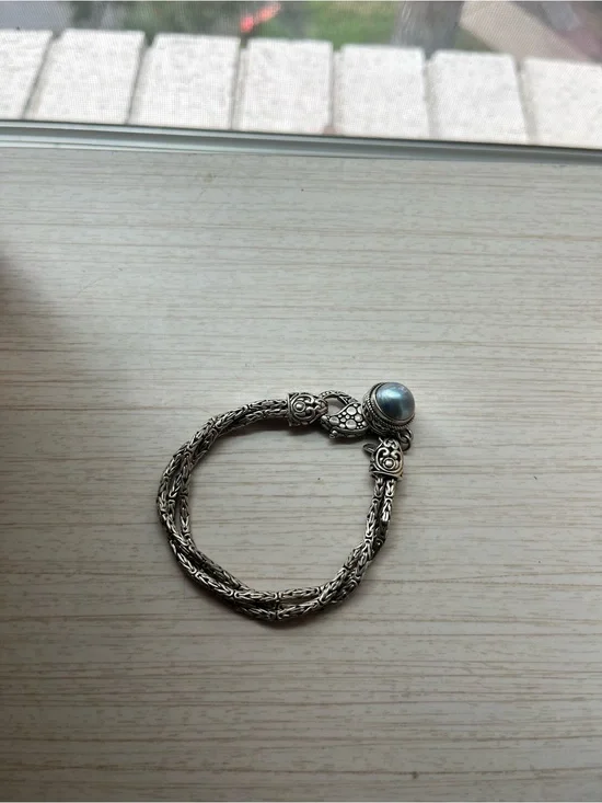 Sarda 925 Sterling Rope Bracelet with Blue Opalescent Stone
