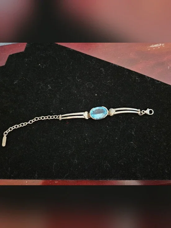 Silver Blue Gemstone Bracelet - Elegant Women's Jewelry
