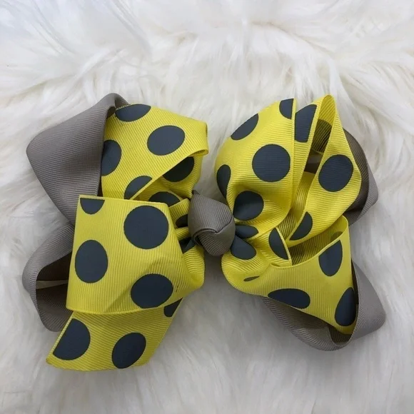 Gaby’s Yellow & Gray Polka Dot Oversized Bow