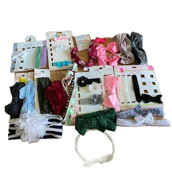 Baby Toddler Girl Headband Hair Accessory Huge Lot Green White Blue Flower Dot