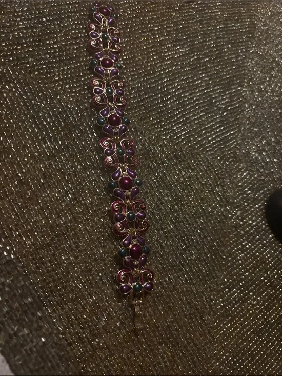 Vintage Napier Gold-Tone Bracelet with Purple and Blue Cabochons