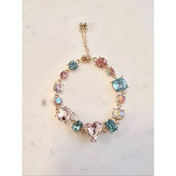 Iridescent pink and blue rhinestone toggle friendship bracelet