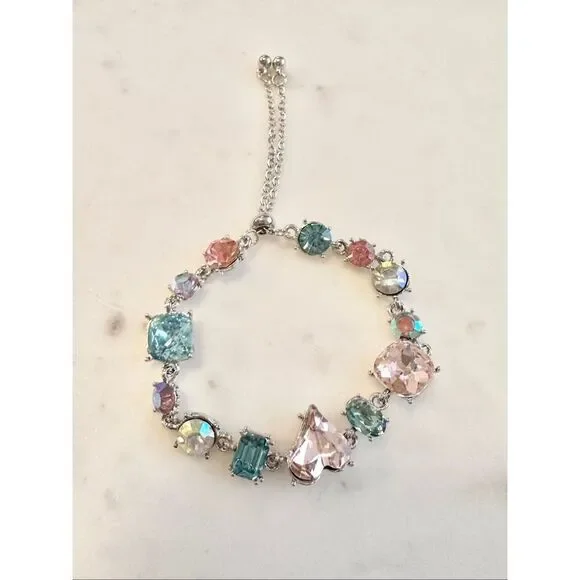 Iridescent pink and blue rhinestone toggle friendship bracelet