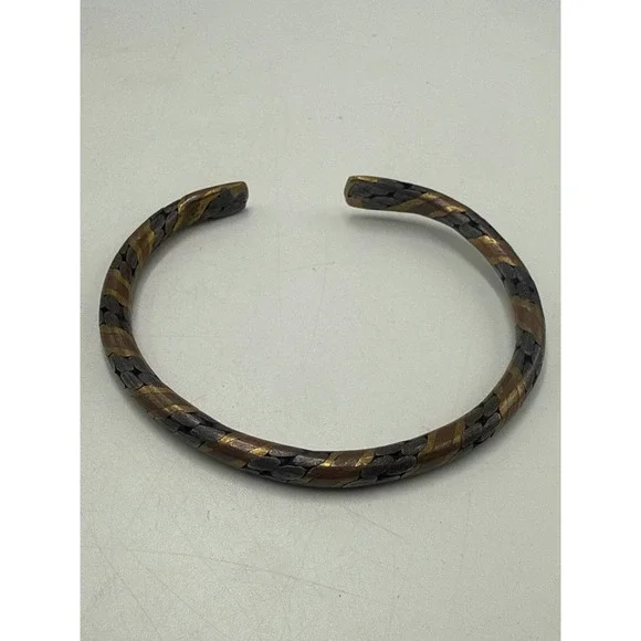 Mixed Metal Tri-Color Braided Cuff Bracelet Copper Brass Silver Tone Woven Boho