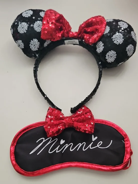 NWOT Disney Black Sequin Minnie Ears Headband with Red Sequin Bows