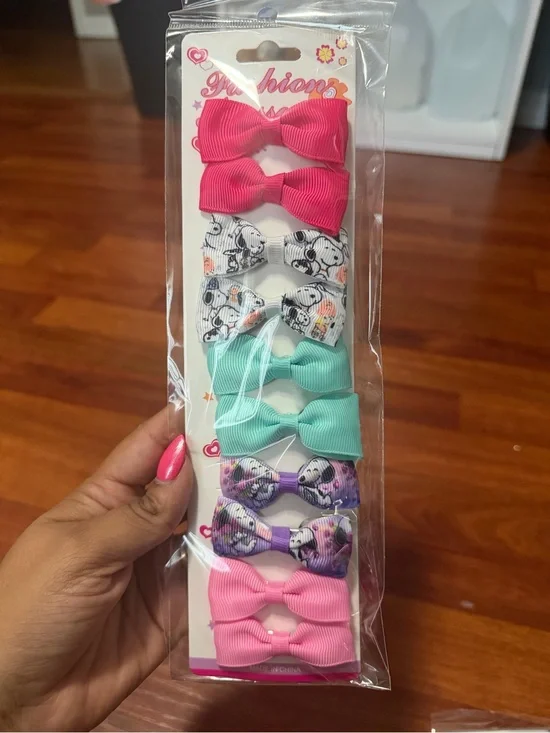 Kids Fashion Hair Bow Clips - Pink, Mint & Patterned Set