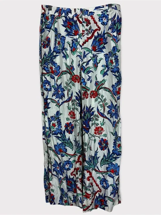 Tory Birch Silk Floral Wide Leg Pants 6 Boho Festival Coastal Shabby Vacation