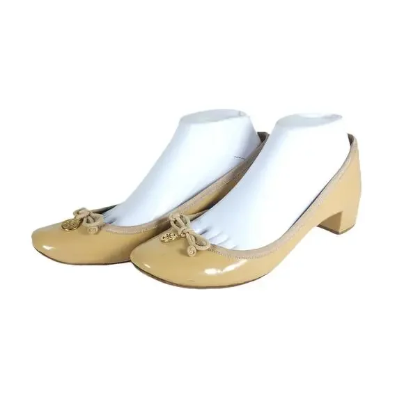 TORY BURCH Chelsea Women's US9M Nude Patent Leather Bow Charm Pumps Heels Shoes