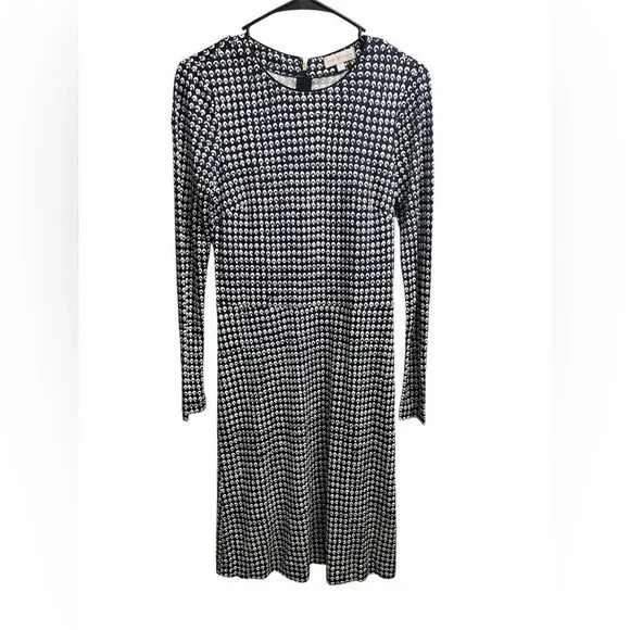 Tory Burch 100% Silk Navy Blue and White Geometric Pattern Shift Dress SZ S