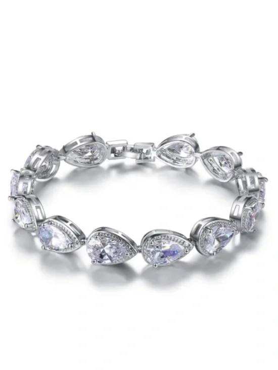 Swarovski Elements 925 Sterling Silver Teardrop Tennis Bracelet NEW