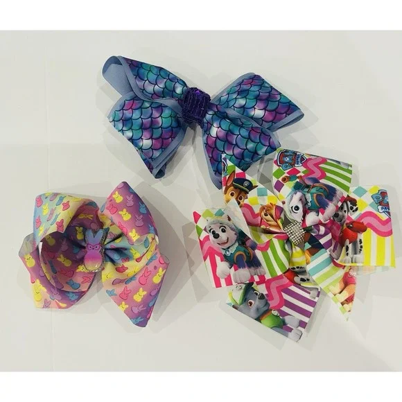 Lot of Girls Hair‎ Bows - Medium/ Large - Mermaid , Paw Patrol , Peeps Occasion