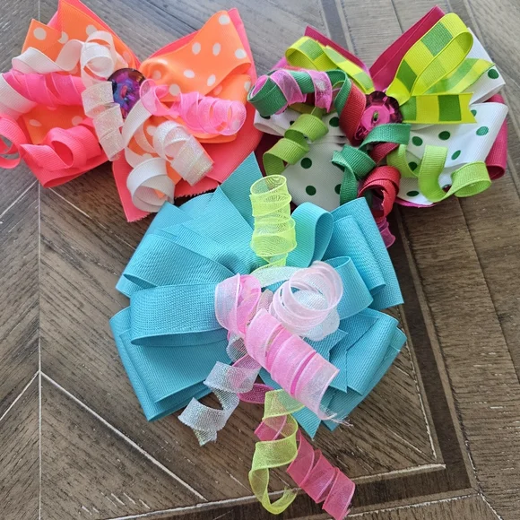 Hairbows Loopy Or Corker Style Neon Colors Set Of Three Bows