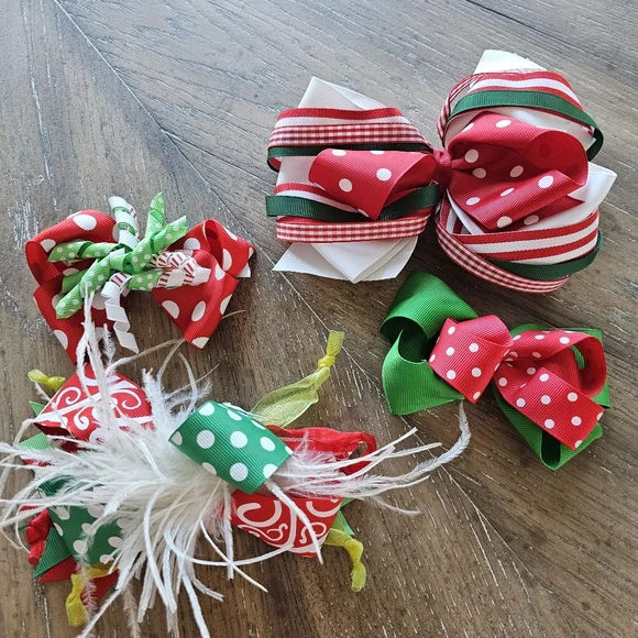 Christmas Girls Hairbows / Bows Set Of 4