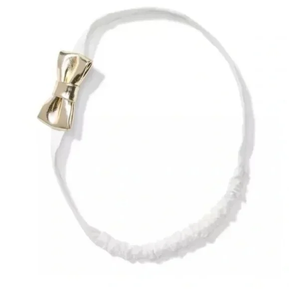 Janie and Jack Baby‎ Girls One Size Elastic White Headband with Gold Bow
