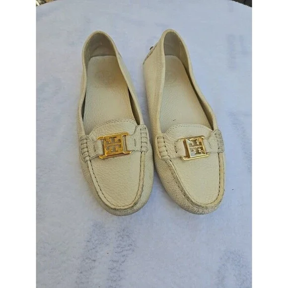 Tory Burch Kendrick Gold Pebbled Leather Moccasin Drivers Driving Loafers 5.5 M