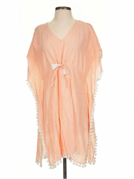 Tory Burch Peach Striped Pom-Pom Caftan Cover-Up