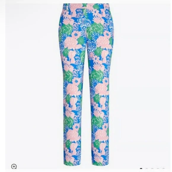 Tory Burch Sport Printed Tech Twill Golf Pants Women’s 0 Ribbon Bouquet Blue