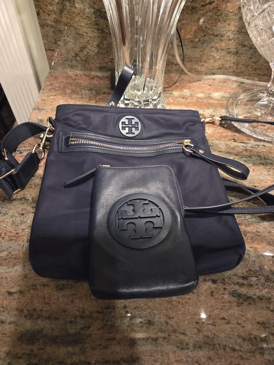 Tory Burch Navy Crossbody Bag with Leather Phone Case/Card Holder