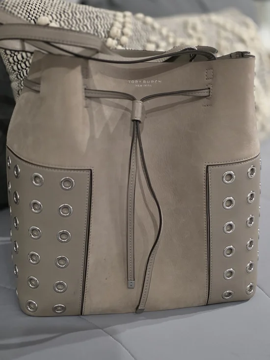 NWT Tory Burch Suede Grommet Bucket Bag - Taupe ($525 Retail)