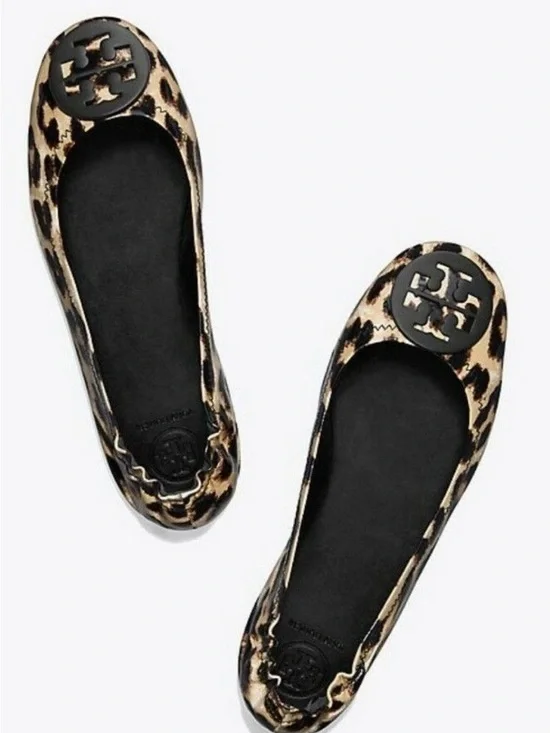 Tory Burch Patent Leather Leopard Print Travel Ballet Flats Sz 9 RARE $258