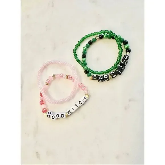 Wicked Good Witch & Bad Witch Matching Beaded Bracelet Set