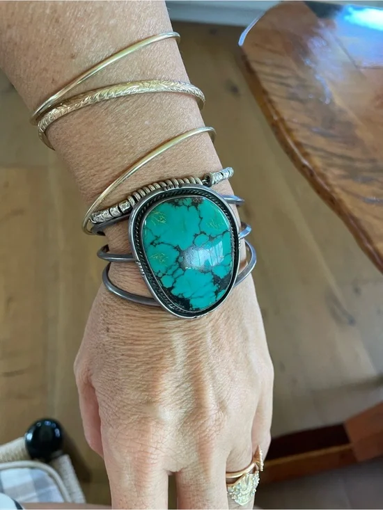 Bold Navajo Sterling Silver Turquoise Cuff Bracelet - Turquoise - Sedona - 90's