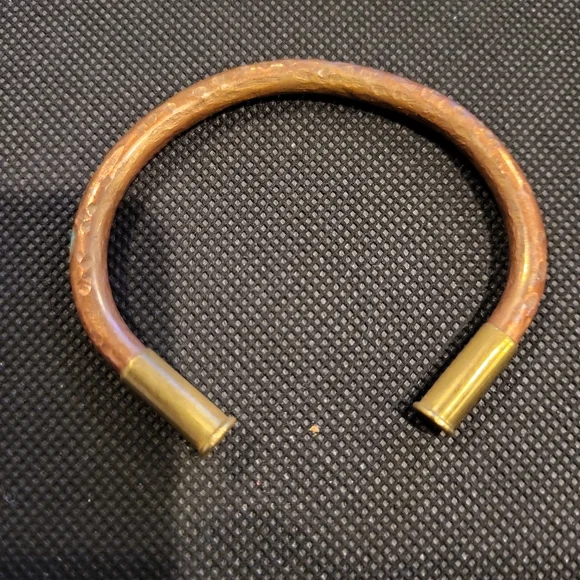 Solid Copper Hand Hammered Cuff Bracelet w/ Brass Bullet Casing Ends Sig…