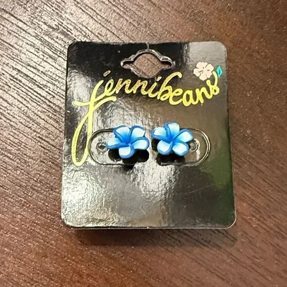 Jenni beans Blue Flower Hawaiian Earrings - NEW