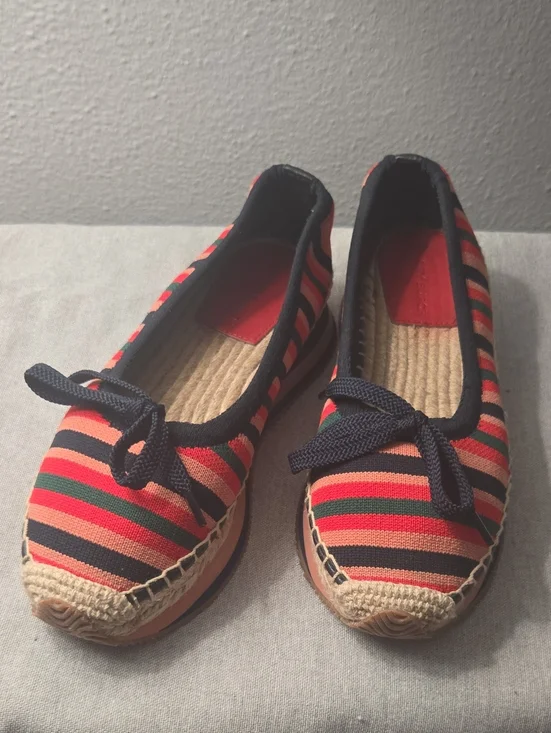 Tory Burch Striped Canvas Espadrilles in Coral, Navy & Green, 7