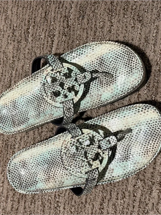 Tory Burch Mint Snake-Embossed Miller Cloud Thong Sandals