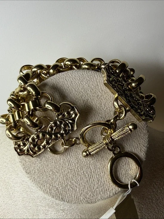 NWT 2028 offshoot of 1928 Classic Polished Gold Multi-Row Link Bracelet figure 8