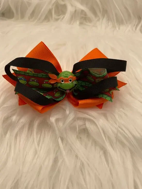 🎀 Handmade Orange Ninja Turtle Boutique Hair Bow 🎀