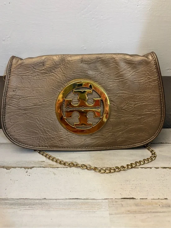 Tory Burch Metallic Taupe Crossbody with Gold Logo Chain