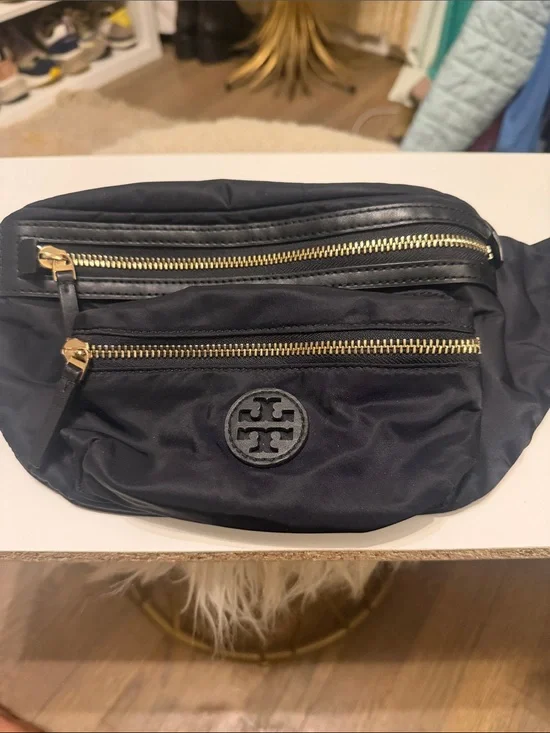 Tory Burch Navy Nylon Belt Bag with Gold Hardware