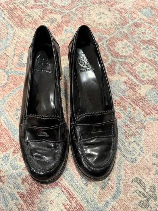 Tory Burch Black Patent Leather Penny Loafers