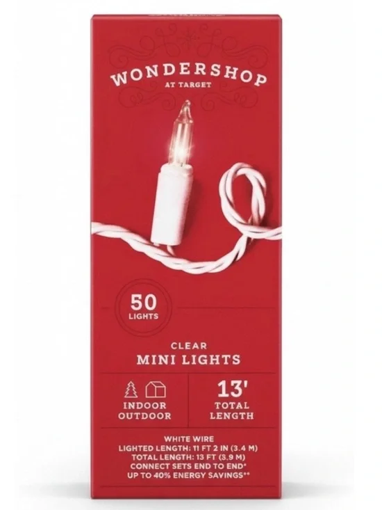 Target Wondershop 50 Clear Mini String Lights White Wire Indoor Outdoor 13ft NIB