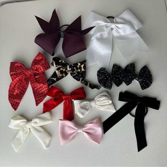 Girl’s Lot of Multicolor Hair Tie and Clip Girly Print Solid Big Small Bows