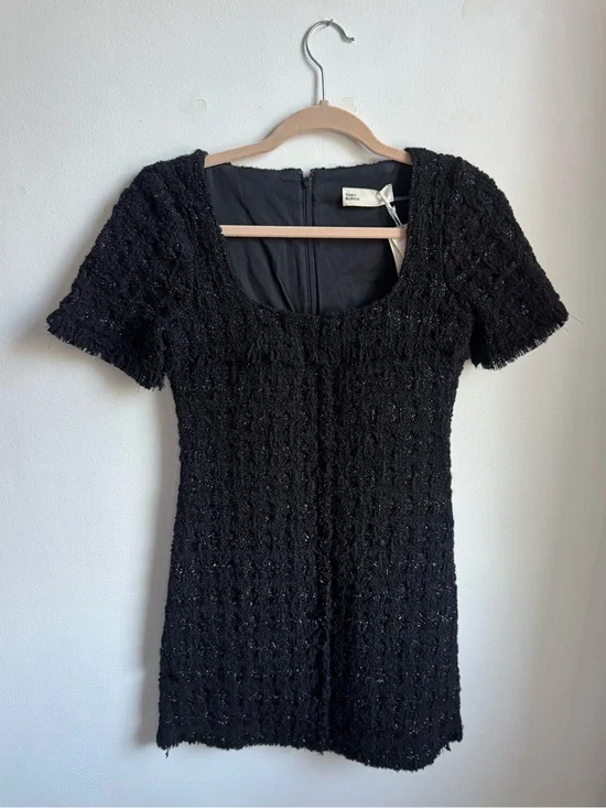 Tory Burch Black Tweed Short-Sleeve Mini Dress