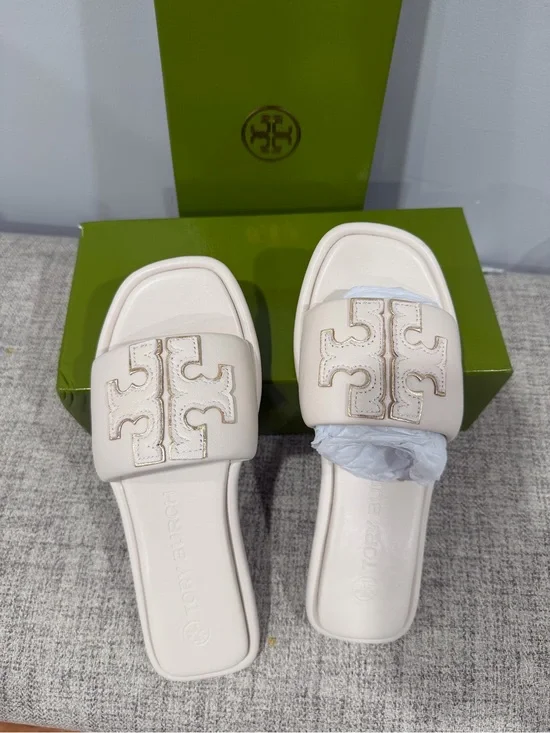 Tory Burch Cream Logo Slide Sandals - Women