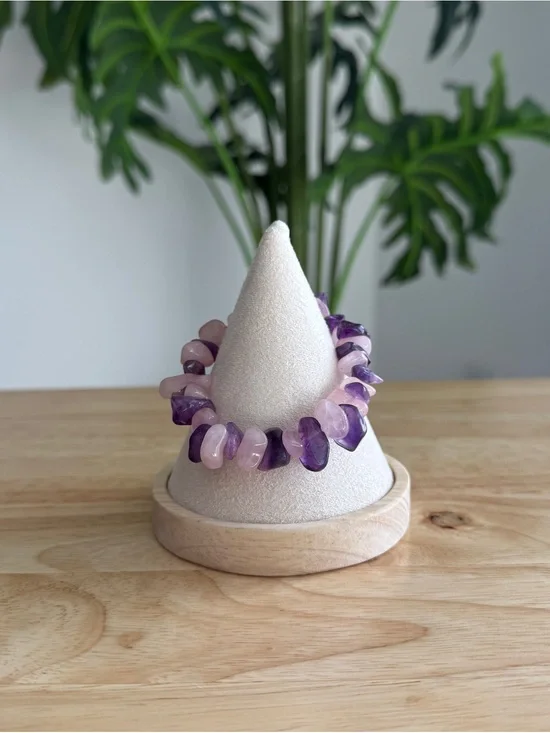 Ryze Party Amethyst & Rose Quartz Chip Stretch Bracelet | Natural Gemstone