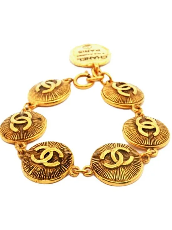 Chanel CC Logo Bracelet Alloy Gold
