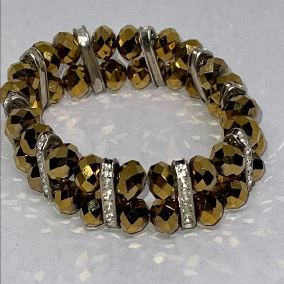 Elegant Gold and Silver  faced coated Beaded stretch Bracelet